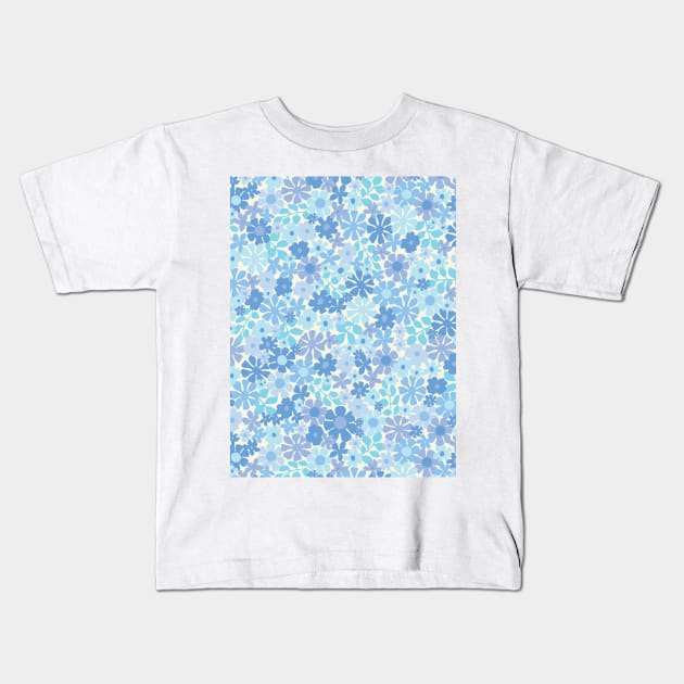 RETRO BLUE FLORALS GROOVY 60S PATTERN DITSY DAISY SCANDINAVIAN AESTHETIC TURQUOISE PASTEL BLUE Kids T-Shirt by blomastudios